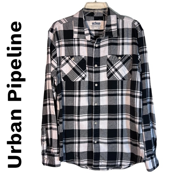 urban pipeline Other - URBAN PIPELINE Black and White Plaid Flannel Long Sleeve Button Up Shirt, Large